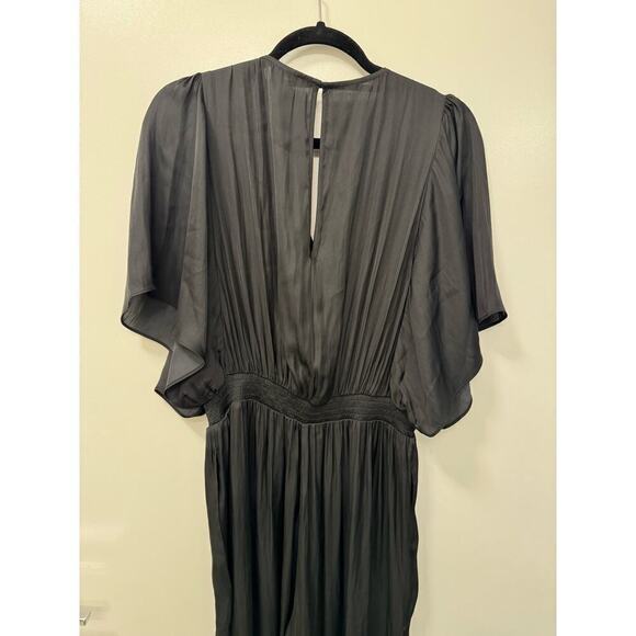 Maje $345 Black Satin Pant Jumpsuit Elastic Waist Size 42/ XL Flutter Sleeves - Picture 10 of 11